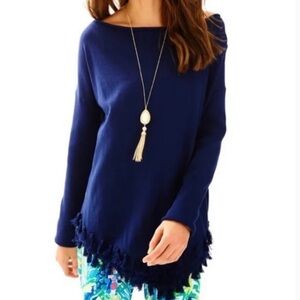 Lilly Pulitzer Ferrera Sweater True Navy Tassels Small W